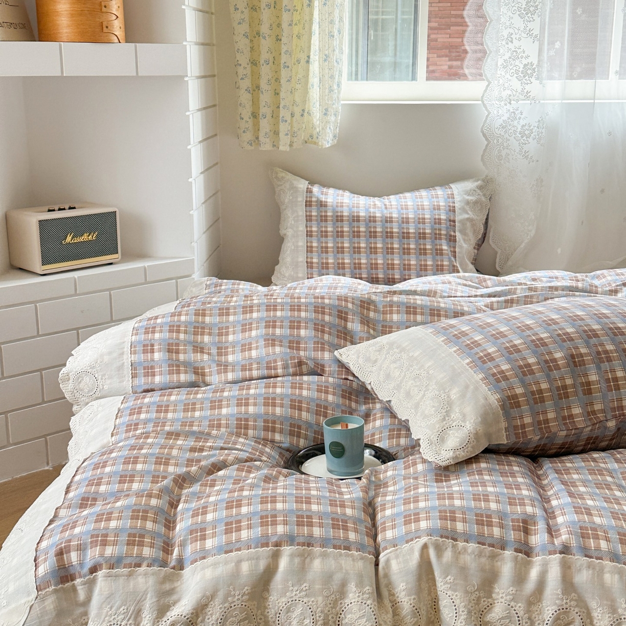 91家纺网 家纺一手货源 找家纺 （总）觅糖家纺 2025新款A类全棉云感双层纱蕾丝花边四件套