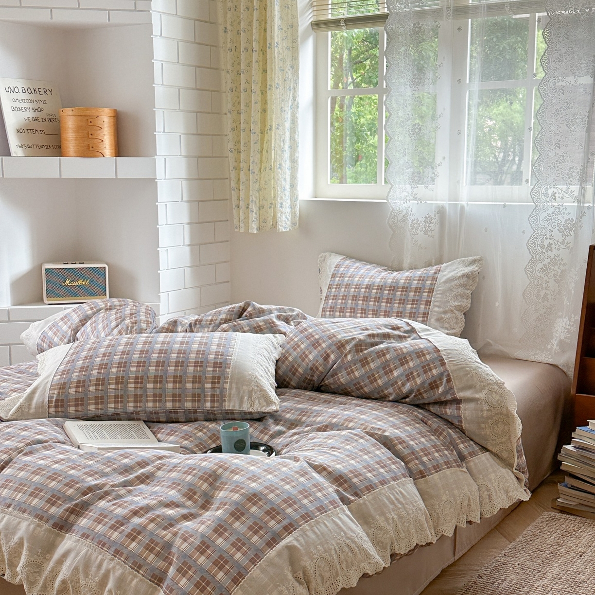 91家纺网 家纺一手货源 找家纺 （总）觅糖家纺 2025新款A类全棉云感双层纱蕾丝花边四件套