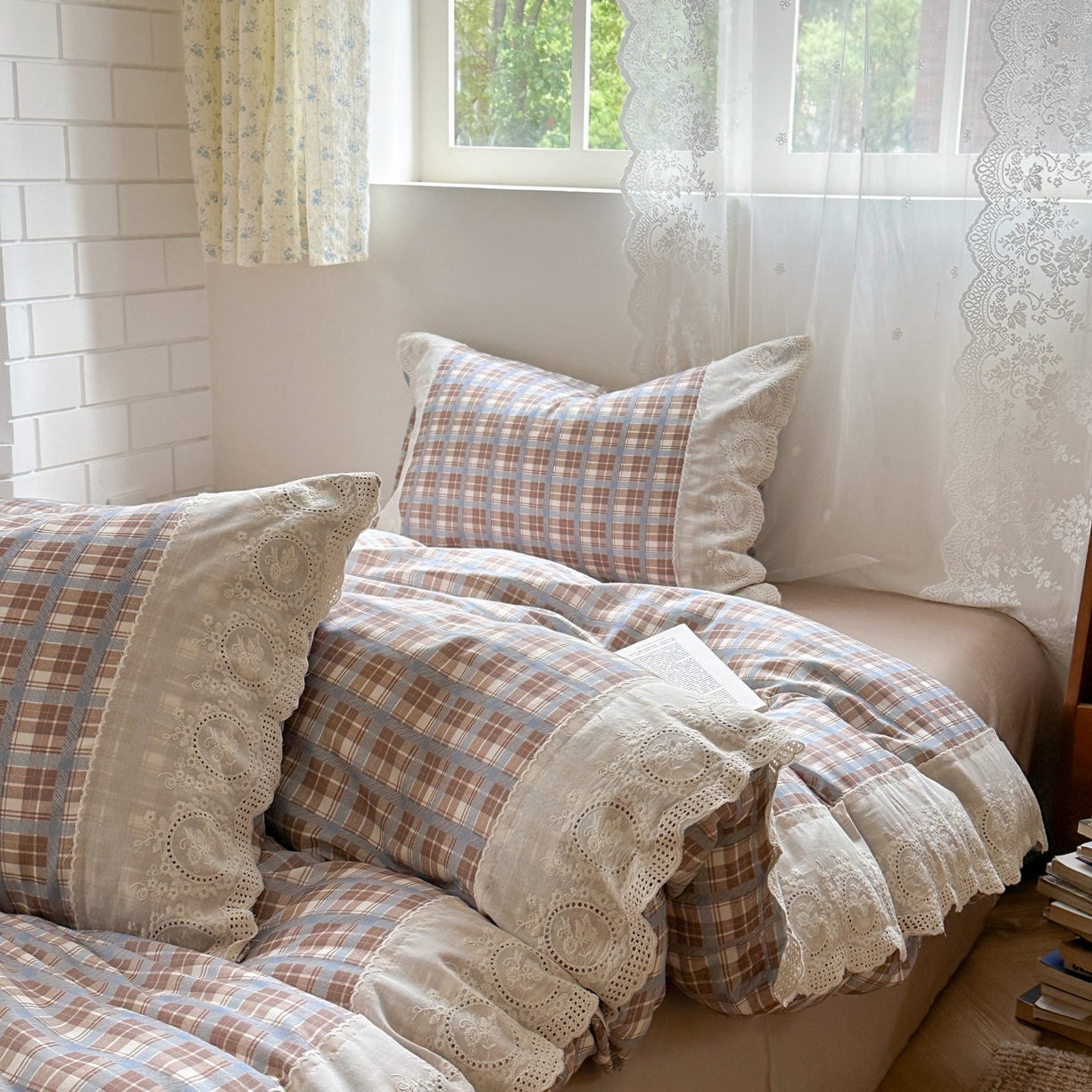 91家纺网 家纺一手货源 找家纺 （总）觅糖家纺 2025新款A类全棉云感双层纱蕾丝花边四件套