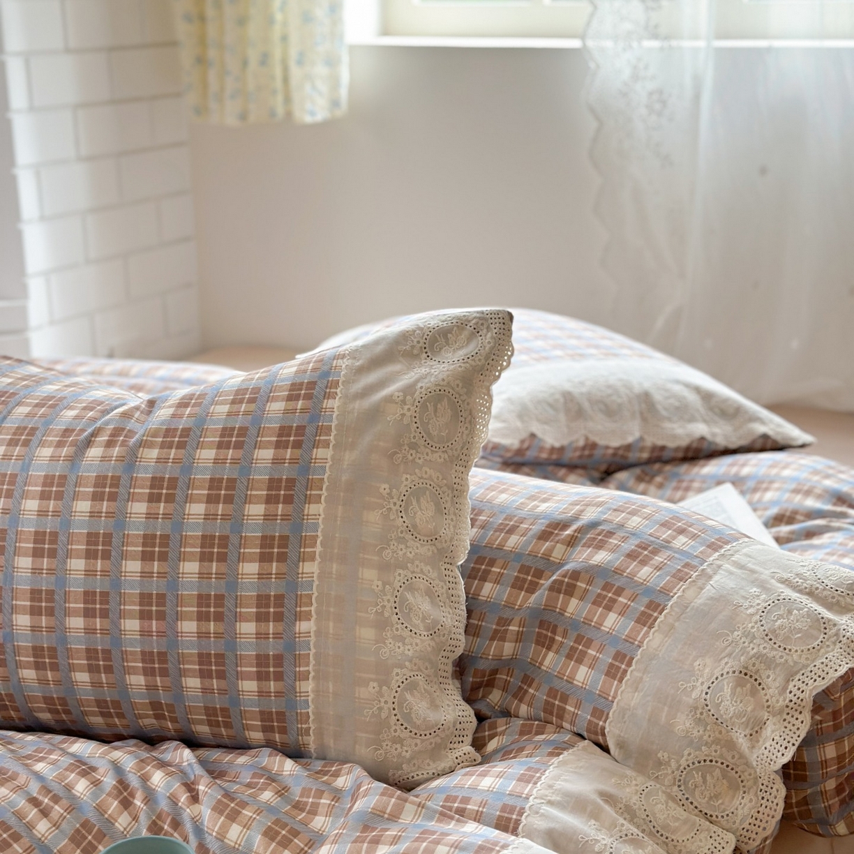 91家纺网 家纺一手货源 找家纺 （总）觅糖家纺 2025新款A类全棉云感双层纱蕾丝花边四件套