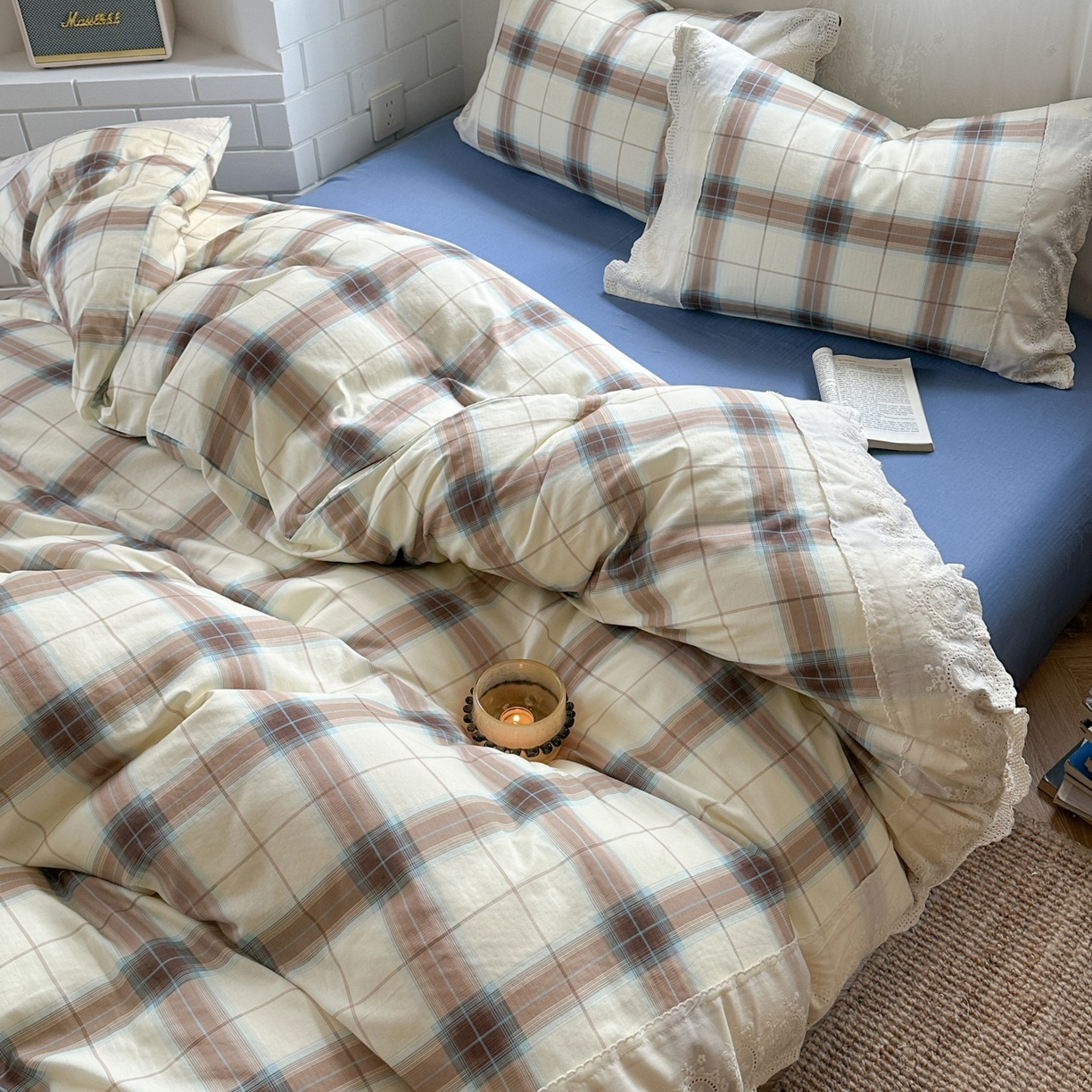 91家纺网 家纺一手货源 找家纺 觅糖家纺 2025新款A类全棉云感双层纱蕾丝花边四件套 西西里格