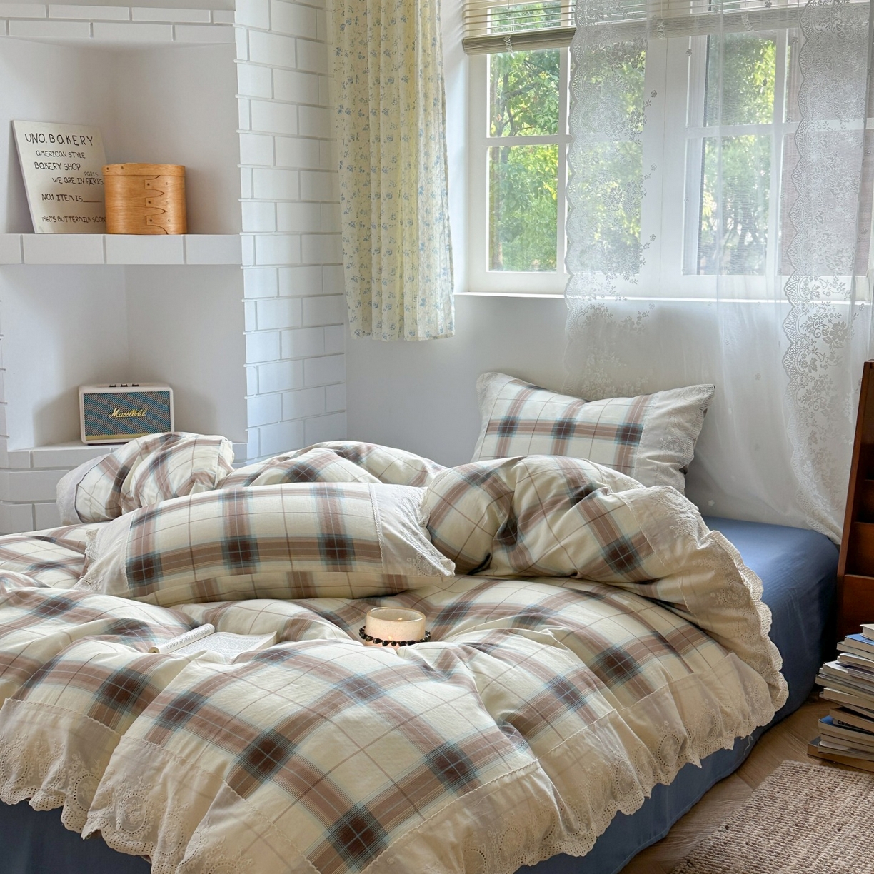 91家纺网 家纺一手货源 找家纺 觅糖家纺 2025新款A类全棉云感双层纱蕾丝花边四件套 西西里格