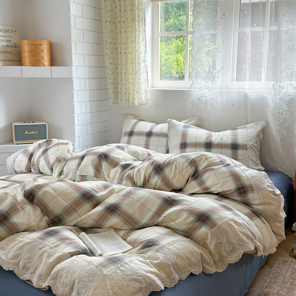 91家纺网 家纺一手货源 找家纺 觅糖家纺 2025新款A类全棉云感双层纱蕾丝花边四件套 西西里格