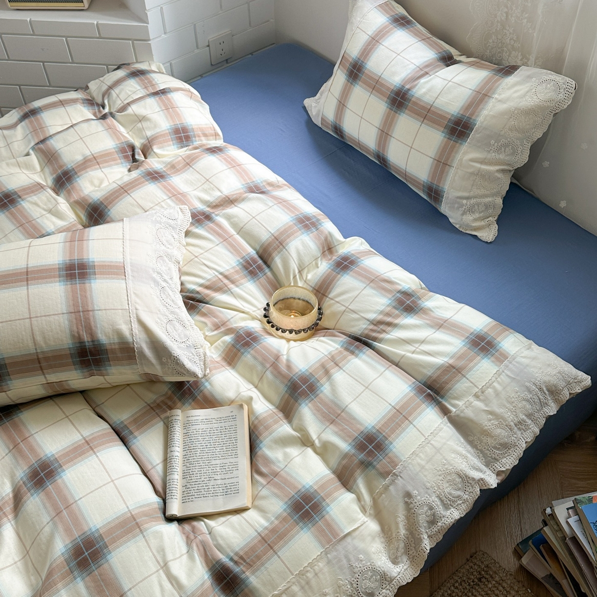 91家纺网 家纺一手货源 找家纺 觅糖家纺 2025新款A类全棉云感双层纱蕾丝花边四件套 西西里格