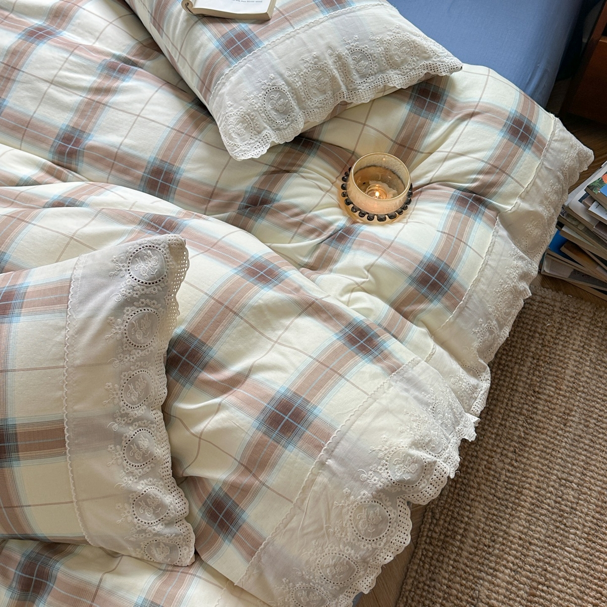 91家纺网 家纺一手货源 找家纺 觅糖家纺 2025新款A类全棉云感双层纱蕾丝花边四件套 西西里格