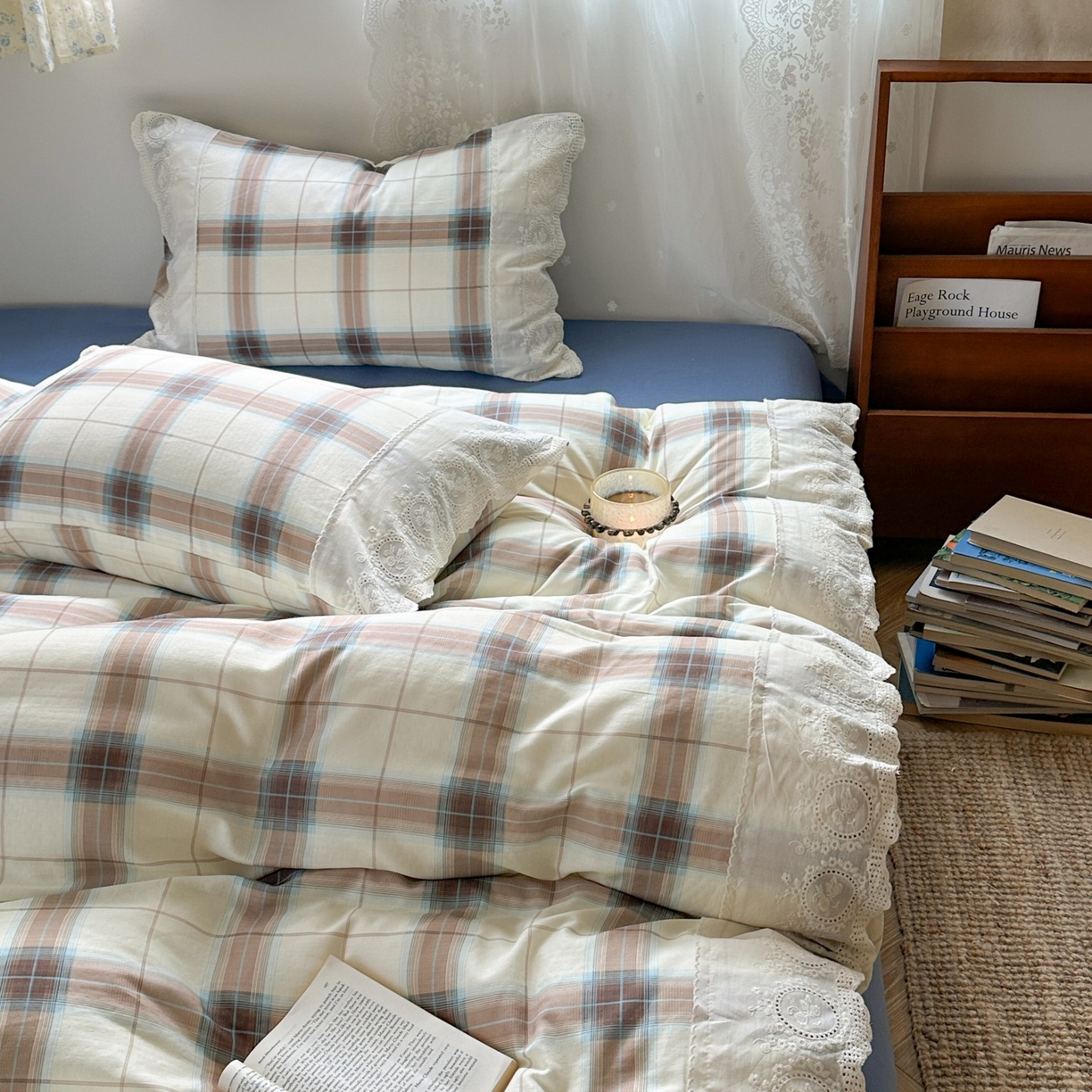 91家纺网 家纺一手货源 找家纺 觅糖家纺 2025新款A类全棉云感双层纱蕾丝花边四件套 西西里格