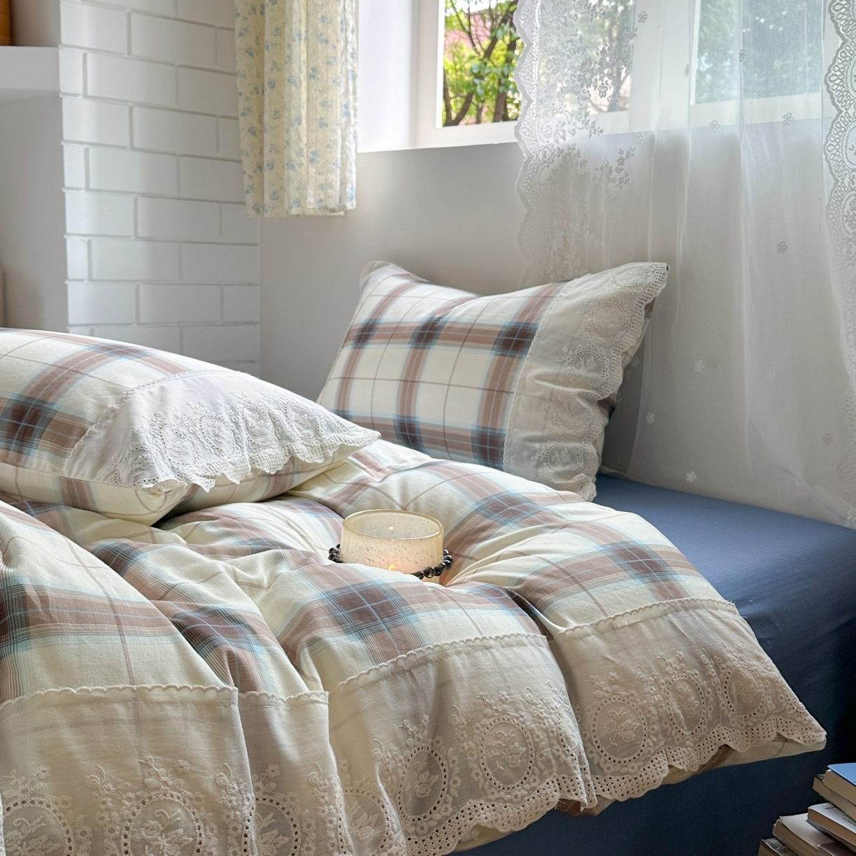 91家纺网 家纺一手货源 找家纺 觅糖家纺 2025新款A类全棉云感双层纱蕾丝花边四件套 西西里格