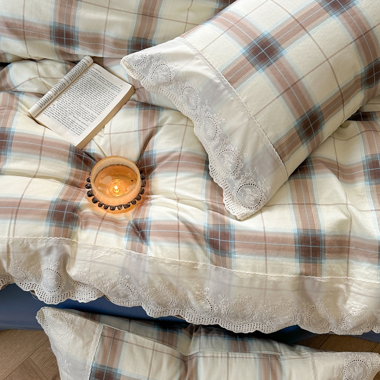 91家纺网 家纺一手货源 找家纺 觅糖家纺 2025新款A类全棉云感双层纱蕾丝花边四件套 西西里格