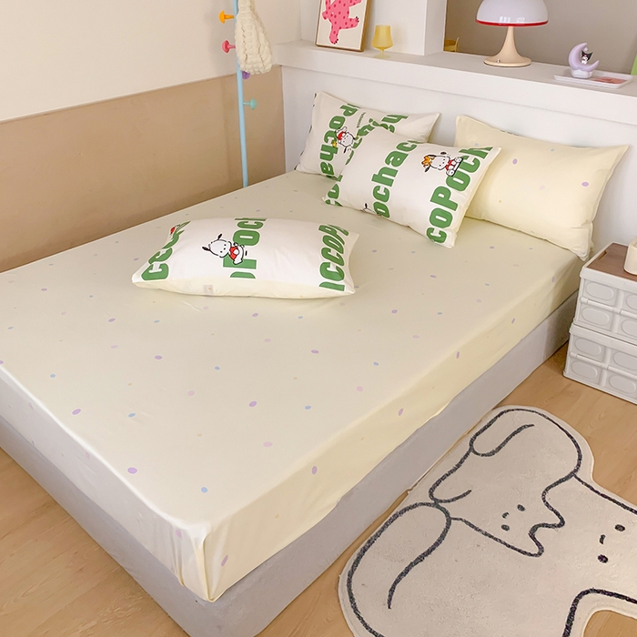 91家纺网 家纺一手货源 找家纺 玉元坊 2025新款三丽鸥系列 纯棉床单全棉床裙三四件套 基础款 字母帕恰狗【简约款】