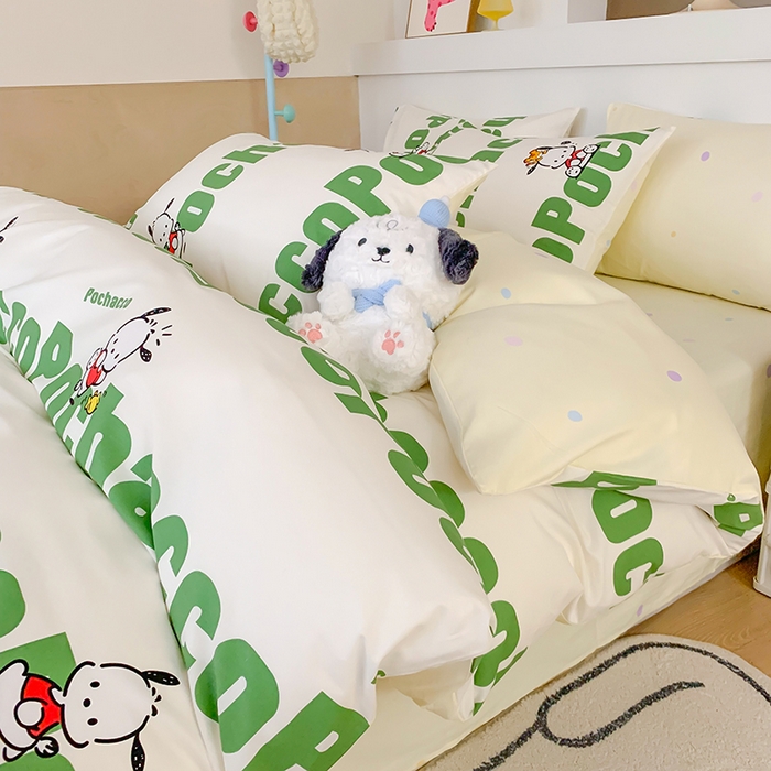 91家纺网 家纺一手货源 找家纺 玉元坊 2025新款三丽鸥系列 纯棉床单全棉床裙三四件套 基础款 字母帕恰狗【简约款】