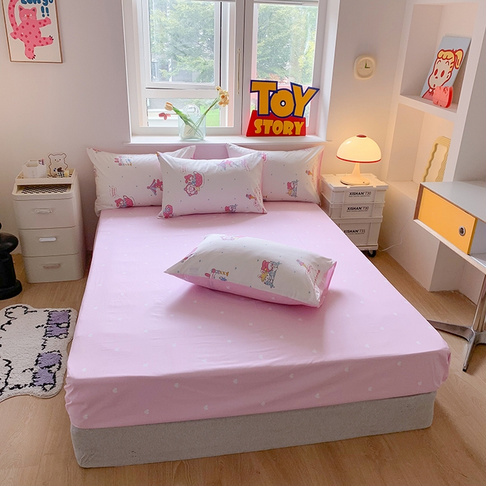 91家纺网 家纺一手货源 找家纺 玉元坊 2025新款三丽鸥系列 纯棉床单全棉床裙三四件套 基础款 开心美乐蒂【简约款】