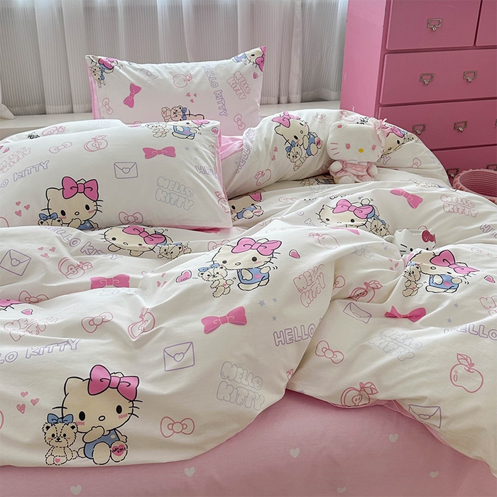 91家纺网 家纺一手货源 找家纺 玉元坊 2025新款三丽鸥系列 纯棉床单全棉床裙三四件套 基础款 凯蒂小熊【简约款】