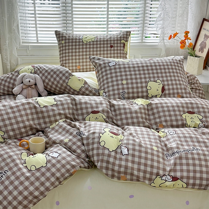 91家纺网 家纺一手货源 找家纺 玉元坊 2025新款三丽鸥系列 纯棉床单全棉床裙三四件套 基础款 可可布丁狗-基础款