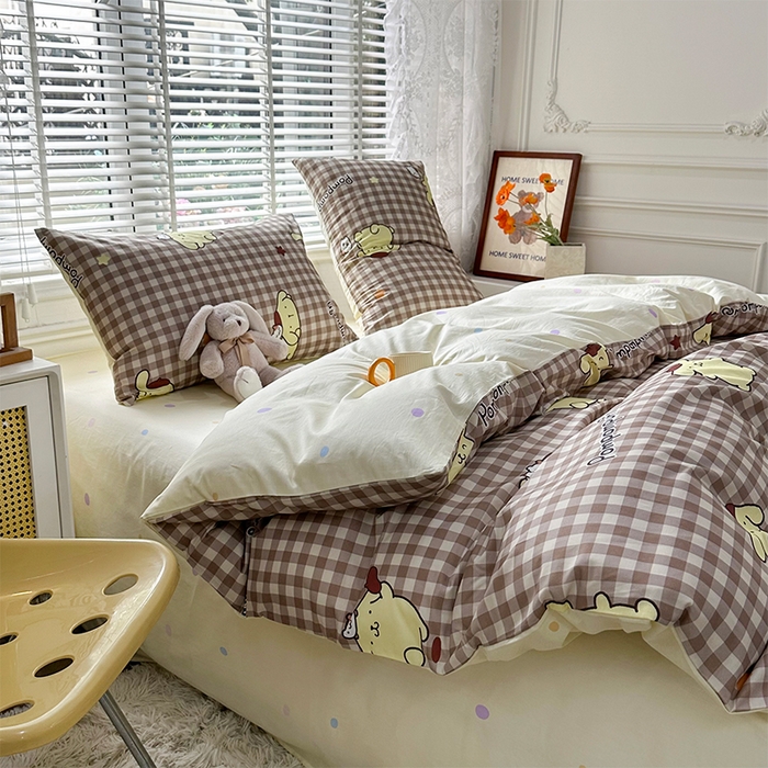 91家纺网 家纺一手货源 找家纺 玉元坊 2025新款三丽鸥系列 纯棉床单全棉床裙三四件套 基础款 可可布丁狗-基础款