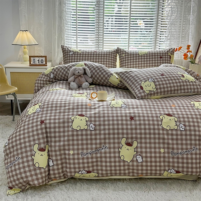 91家纺网 家纺一手货源 找家纺 玉元坊 2025新款三丽鸥系列 纯棉床单全棉床裙三四件套 基础款 可可布丁狗-基础款