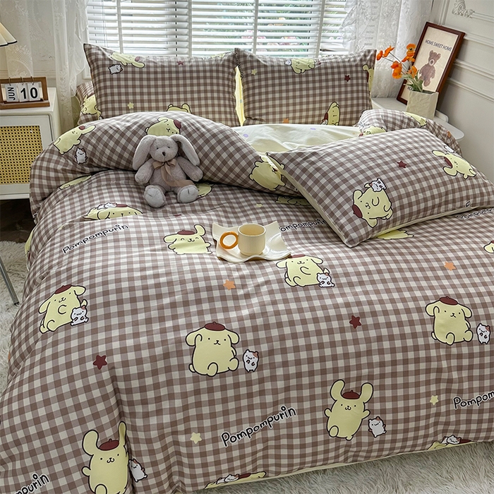 91家纺网 家纺一手货源 找家纺 玉元坊 2025新款三丽鸥系列 纯棉床单全棉床裙三四件套 基础款 可可布丁狗-基础款