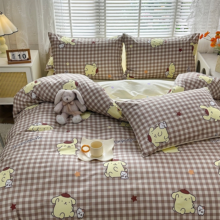 91家纺网 家纺一手货源 找家纺 玉元坊 2025新款三丽鸥系列 纯棉床单全棉床裙三四件套 基础款 可可布丁狗-基础款