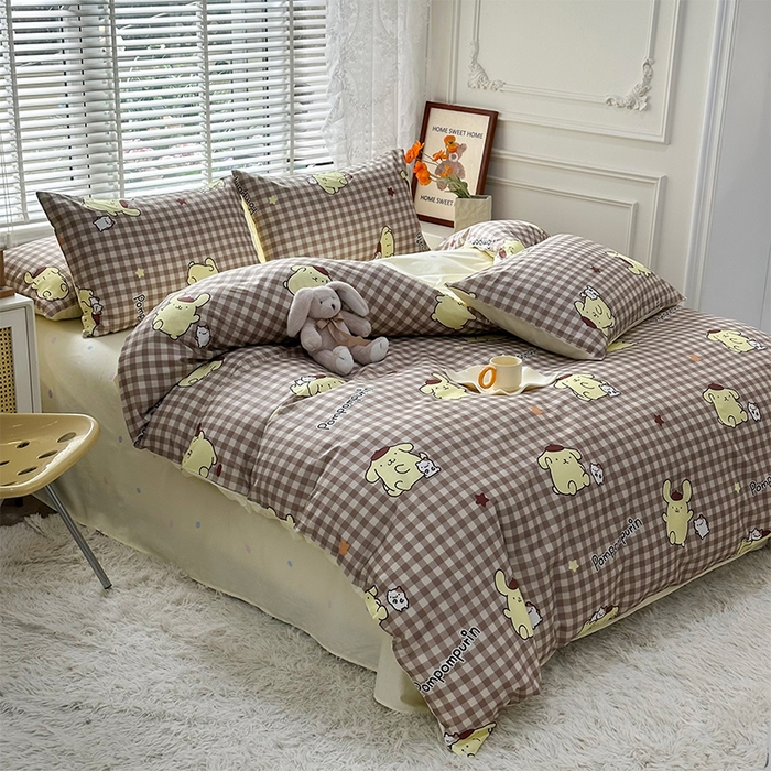 91家纺网 家纺一手货源 找家纺 玉元坊 2025新款三丽鸥系列 纯棉床单全棉床裙三四件套 基础款 可可布丁狗-基础款