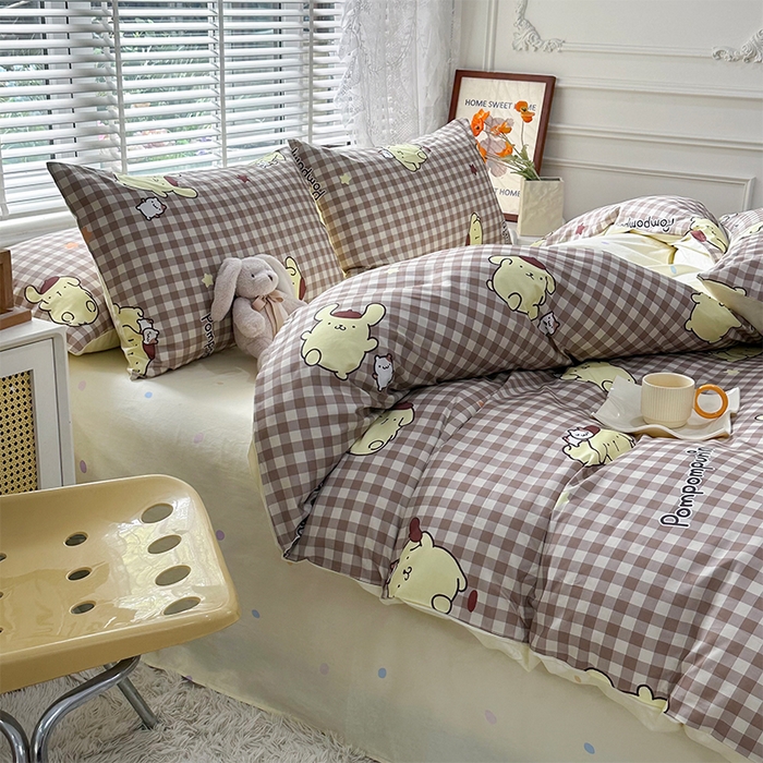 91家纺网 家纺一手货源 找家纺 玉元坊 2025新款三丽鸥系列 纯棉床单全棉床裙三四件套 基础款 可可布丁狗-基础款