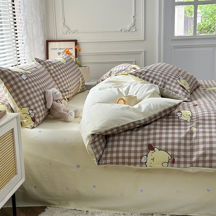 91家纺网 家纺一手货源 找家纺 玉元坊 2025新款三丽鸥系列 纯棉床单全棉床裙三四件套 基础款 可可布丁狗-基础款