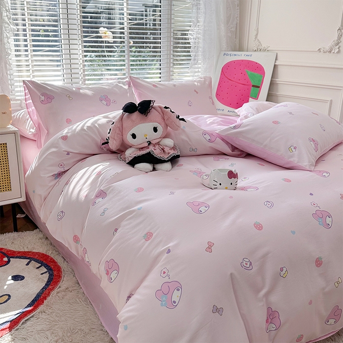 91家纺网 家纺一手货源 找家纺 玉元坊 2025新款三丽鸥系列 纯棉床单全棉床裙三四件套 基础款 可可美乐蒂-基础款