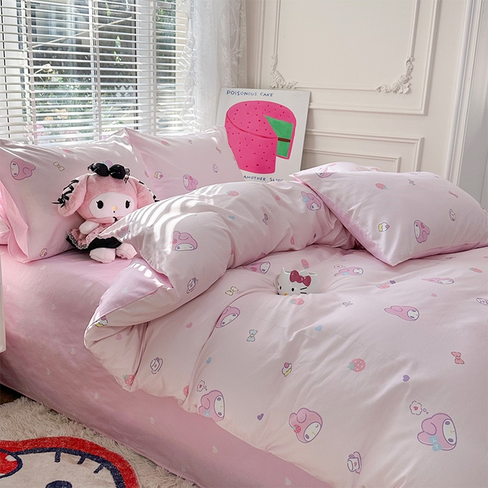 91家纺网 家纺一手货源 找家纺 玉元坊 2025新款三丽鸥系列 纯棉床单全棉床裙三四件套 基础款 可可美乐蒂-基础款