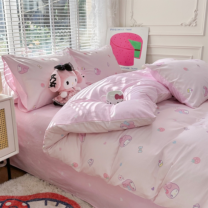 91家纺网 家纺一手货源 找家纺 玉元坊 2025新款三丽鸥系列 纯棉床单全棉床裙三四件套 基础款 可可美乐蒂-基础款