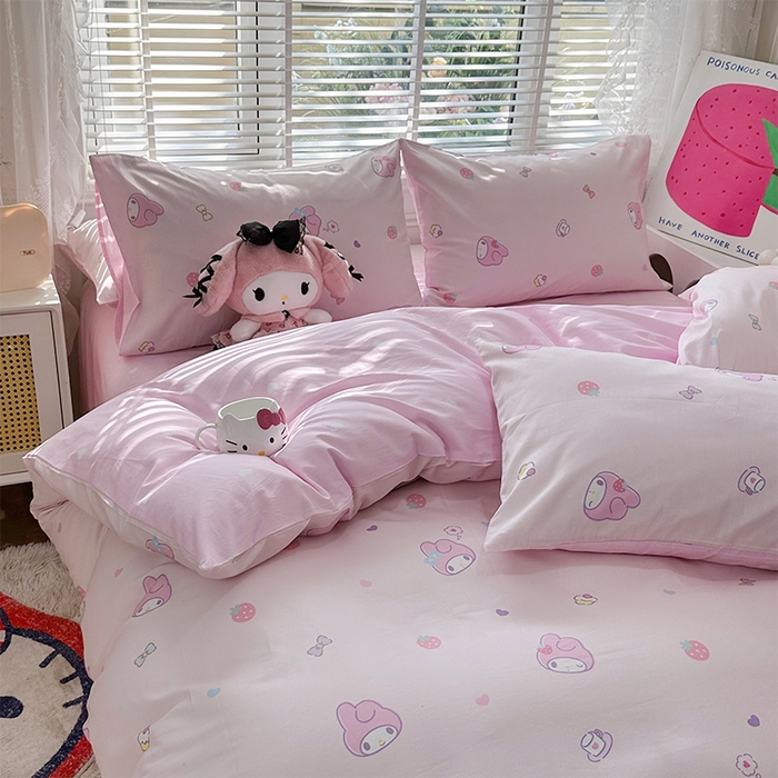 91家纺网 家纺一手货源 找家纺 玉元坊 2025新款三丽鸥系列 纯棉床单全棉床裙三四件套 基础款 可可美乐蒂-基础款