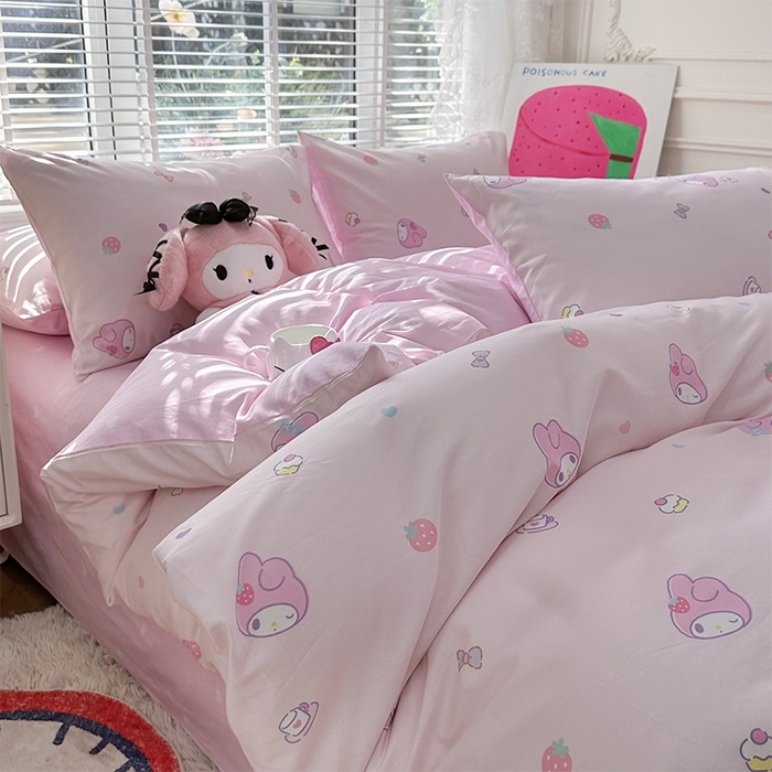 91家纺网 家纺一手货源 找家纺 玉元坊 2025新款三丽鸥系列 纯棉床单全棉床裙三四件套 基础款 可可美乐蒂-基础款