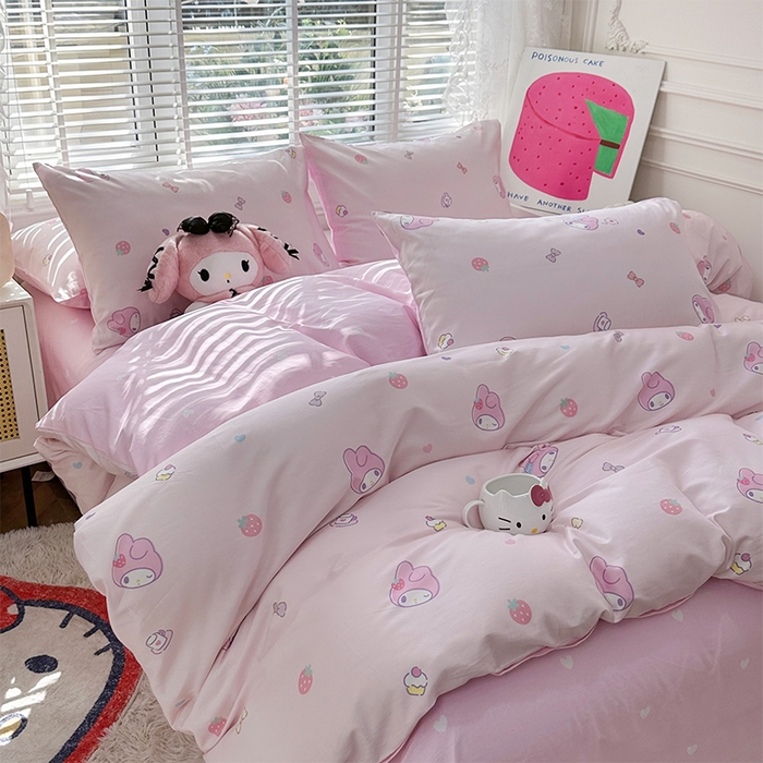 91家纺网 家纺一手货源 找家纺 玉元坊 2025新款三丽鸥系列 纯棉床单全棉床裙三四件套 基础款 可可美乐蒂-基础款