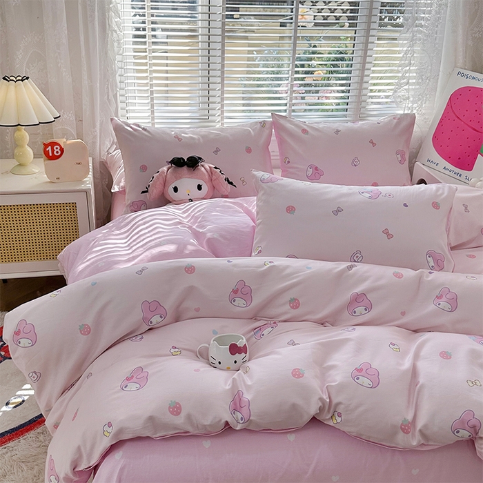 91家纺网 家纺一手货源 找家纺 玉元坊 2025新款三丽鸥系列 纯棉床单全棉床裙三四件套 基础款 可可美乐蒂-基础款