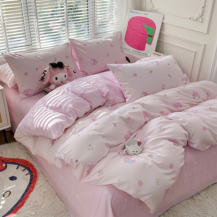 91家纺网 家纺一手货源 找家纺 玉元坊 2025新款三丽鸥系列 纯棉床单全棉床裙三四件套 基础款 可可美乐蒂-基础款