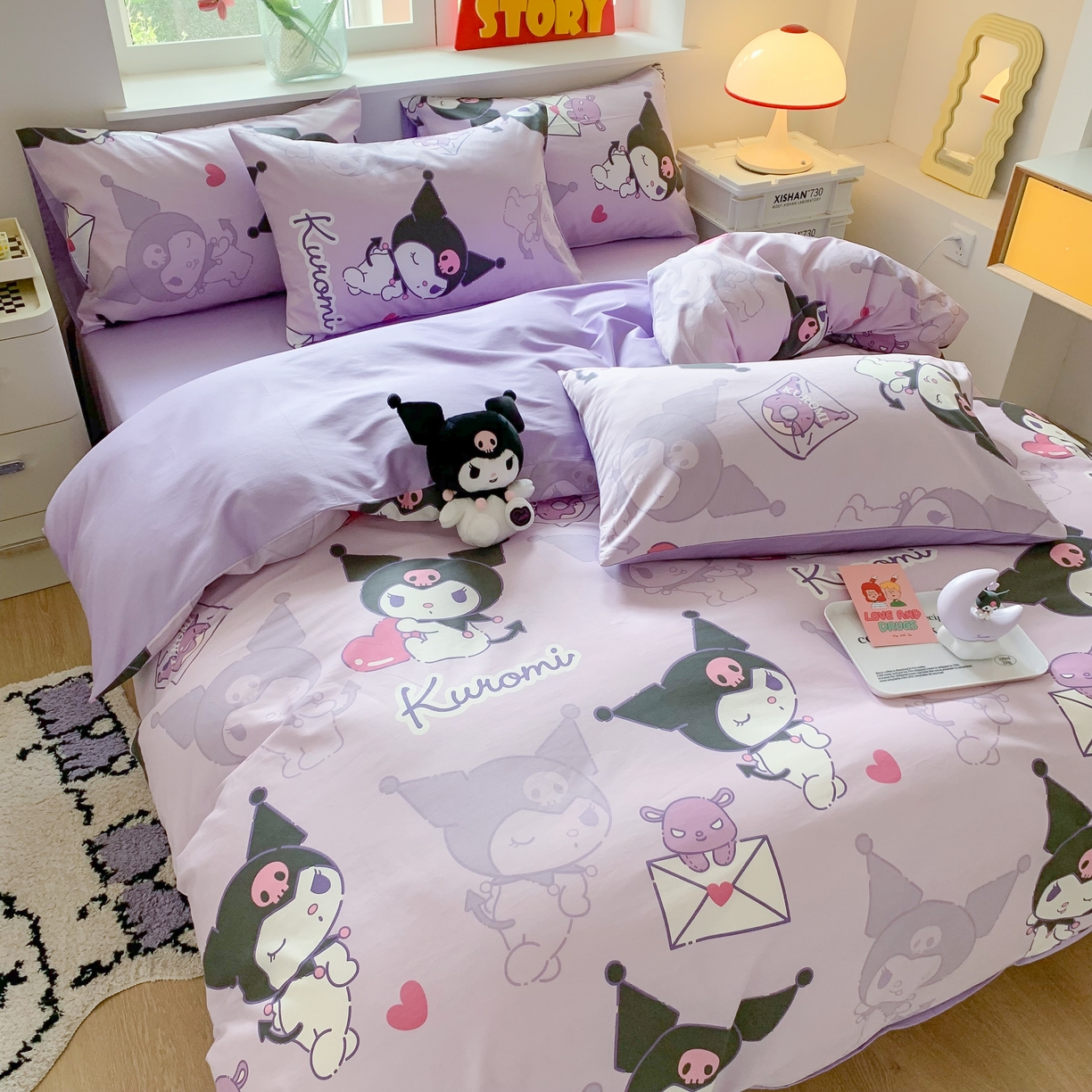 91家纺网 家纺一手货源 找家纺 玉元坊 2025新款三丽鸥系列 纯棉床单全棉床裙三四件套 基础款 库洛米【简约款】