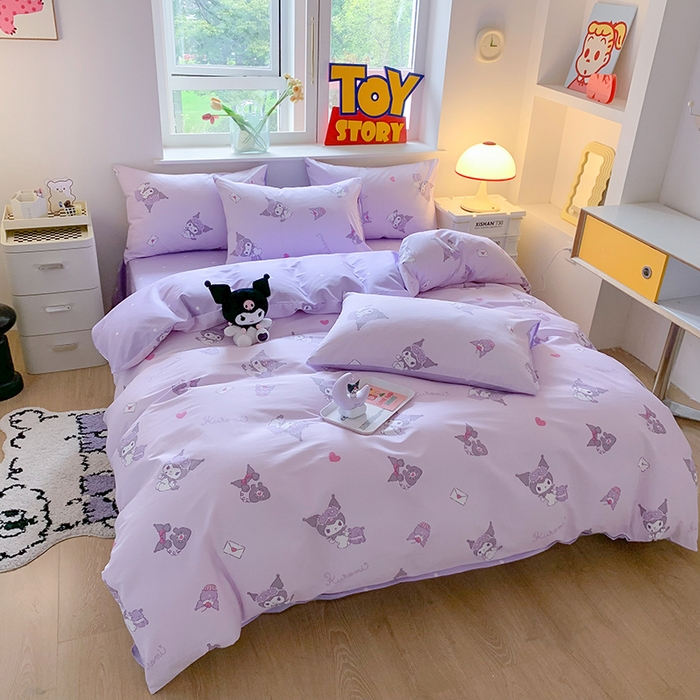 91家纺网 家纺一手货源 找家纺 玉元坊 2025新款三丽鸥系列 纯棉床单全棉床裙三四件套 基础款 库洛米宝贝【简约款】