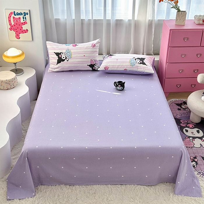 91家纺网 家纺一手货源 找家纺 玉元坊 2025新款三丽鸥系列 纯棉床单全棉床裙三四件套 基础款 库洛米条纹【简约款】