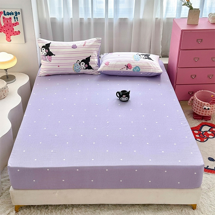 91家纺网 家纺一手货源 找家纺 玉元坊 2025新款三丽鸥系列 纯棉床单全棉床裙三四件套 基础款 库洛米条纹【简约款】