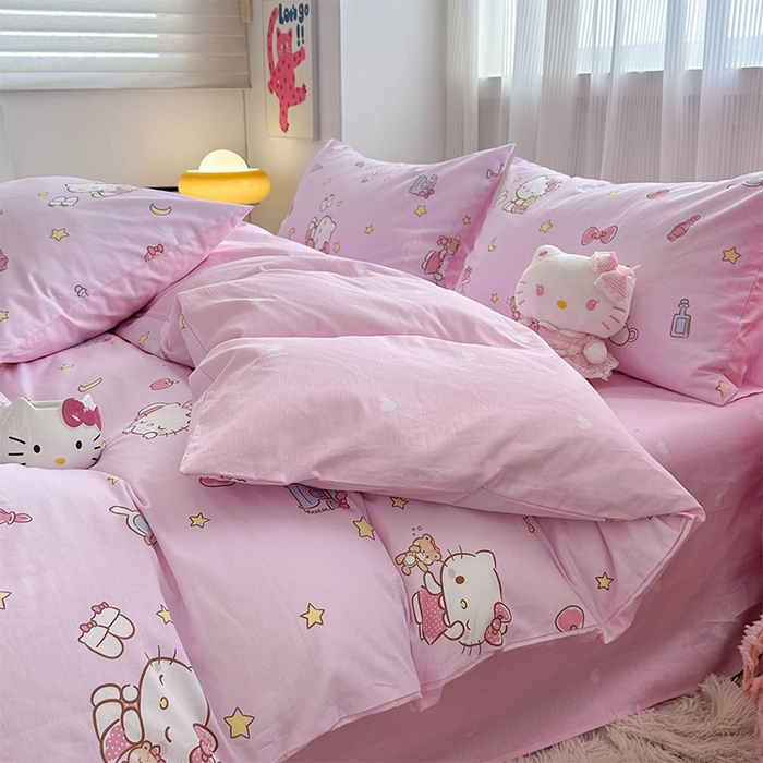 玉元坊 2025新款三丽鸥系列 纯棉床单全棉床裙三四件套 基础款 美美凯蒂【简约款】