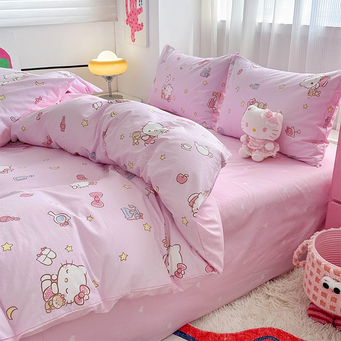 91家纺网 家纺一手货源 找家纺 玉元坊 2025新款三丽鸥系列 纯棉床单全棉床裙三四件套 基础款 美美凯蒂【简约款】