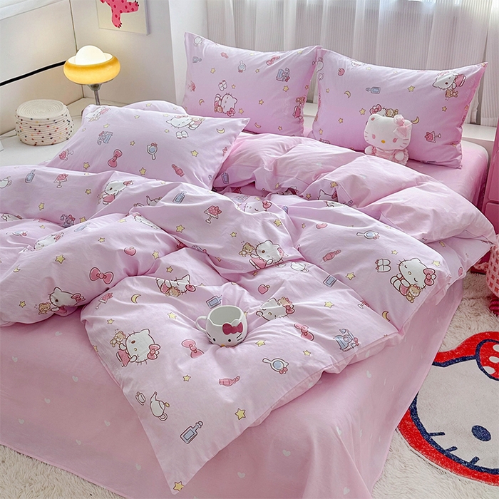 91家纺网 家纺一手货源 找家纺 玉元坊 2025新款三丽鸥系列 纯棉床单全棉床裙三四件套 基础款 美美凯蒂【简约款】