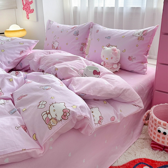 91家纺网 家纺一手货源 找家纺 玉元坊 2025新款三丽鸥系列 纯棉床单全棉床裙三四件套 基础款 美美凯蒂【简约款】