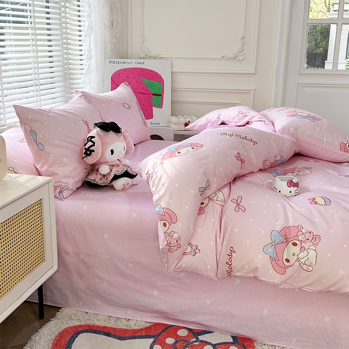 91家纺网 家纺一手货源 找家纺 玉元坊 2025新款三丽鸥系列 纯棉床单全棉床裙三四件套 基础款 魔法美乐蒂-基础款