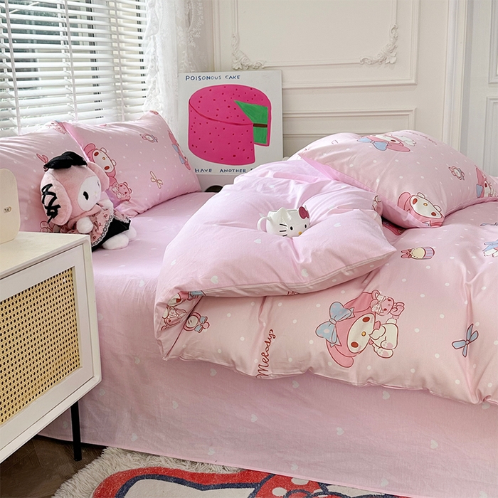 91家纺网 家纺一手货源 找家纺 玉元坊 2025新款三丽鸥系列 纯棉床单全棉床裙三四件套 基础款 魔法美乐蒂-基础款