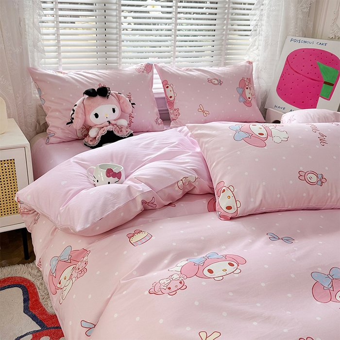 91家纺网 家纺一手货源 找家纺 玉元坊 2025新款三丽鸥系列 纯棉床单全棉床裙三四件套 基础款 魔法美乐蒂-基础款