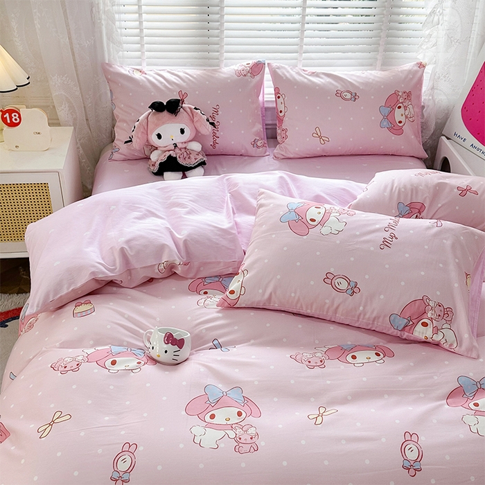 91家纺网 家纺一手货源 找家纺 玉元坊 2025新款三丽鸥系列 纯棉床单全棉床裙三四件套 基础款 魔法美乐蒂-基础款