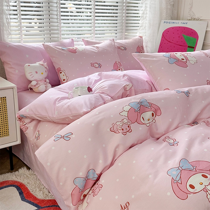 91家纺网 家纺一手货源 找家纺 玉元坊 2025新款三丽鸥系列 纯棉床单全棉床裙三四件套 基础款 魔法美乐蒂-基础款