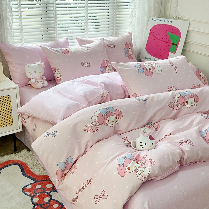 91家纺网 家纺一手货源 找家纺 玉元坊 2025新款三丽鸥系列 纯棉床单全棉床裙三四件套 基础款 魔法美乐蒂-基础款