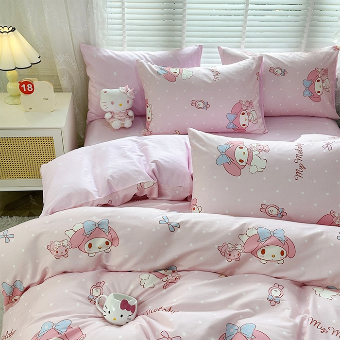 91家纺网 家纺一手货源 找家纺 玉元坊 2025新款三丽鸥系列 纯棉床单全棉床裙三四件套 基础款 魔法美乐蒂-基础款