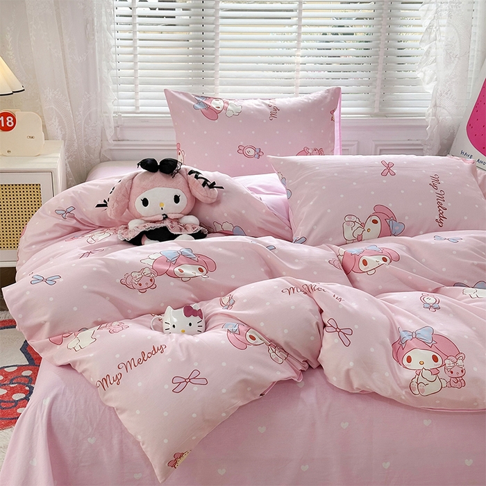 91家纺网 家纺一手货源 找家纺 玉元坊 2025新款三丽鸥系列 纯棉床单全棉床裙三四件套 基础款 魔法美乐蒂-基础款