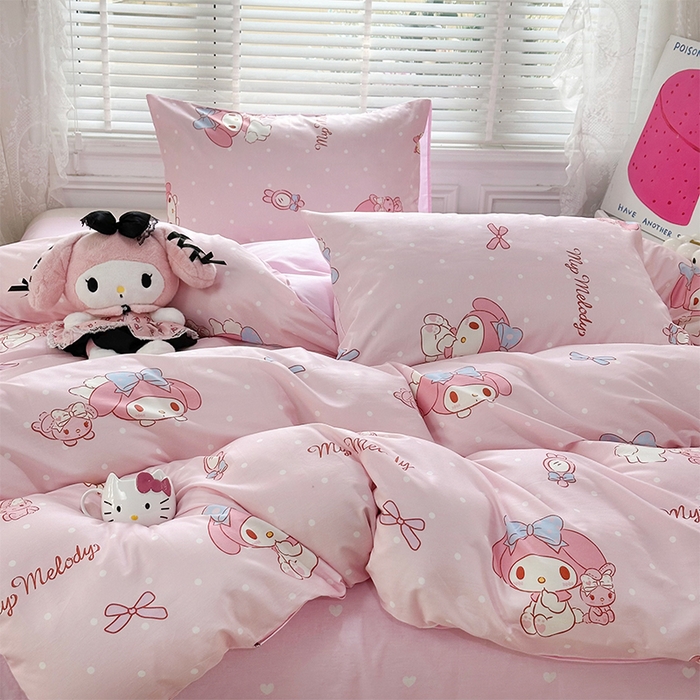 91家纺网 家纺一手货源 找家纺 玉元坊 2025新款三丽鸥系列 纯棉床单全棉床裙三四件套 基础款 魔法美乐蒂-基础款