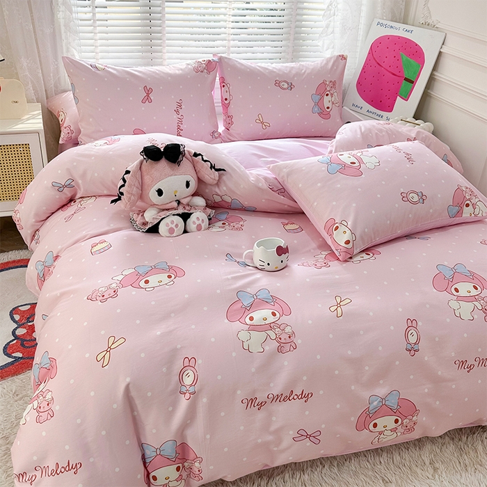 91家纺网 家纺一手货源 找家纺 玉元坊 2025新款三丽鸥系列 纯棉床单全棉床裙三四件套 基础款 魔法美乐蒂-基础款